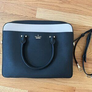 KATE SPADE NY Black Tan Leather Laptop Computer Bag Super Clean!